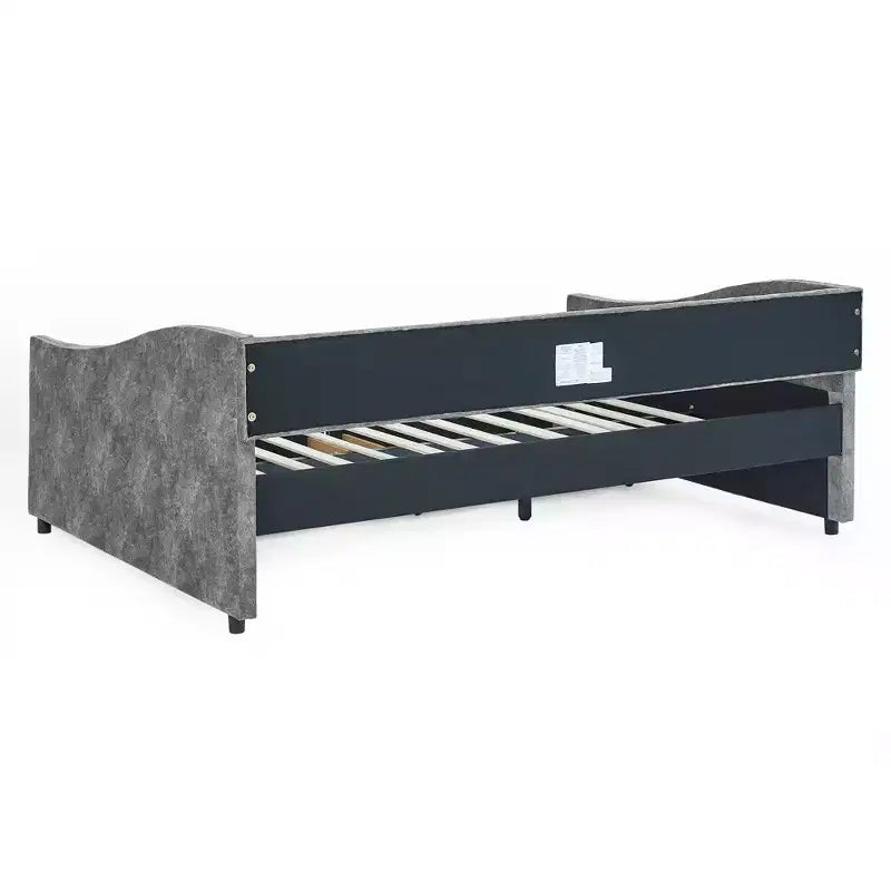 Full Size Button Tufted Sofa Bed with Drawers and Wave Arms Gray
