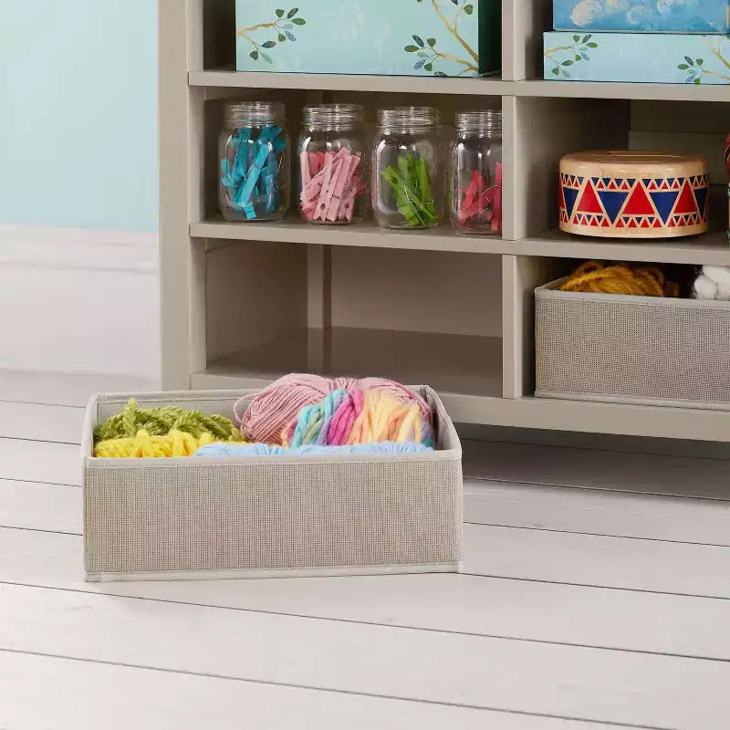 Kids Double Open Storage Unit with Fabric Bins for Arts and Crafts