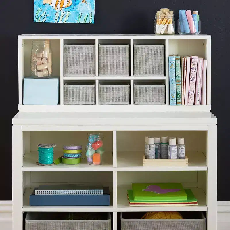 Kids Double Open Storage Unit with Fabric Bins for Arts and Crafts