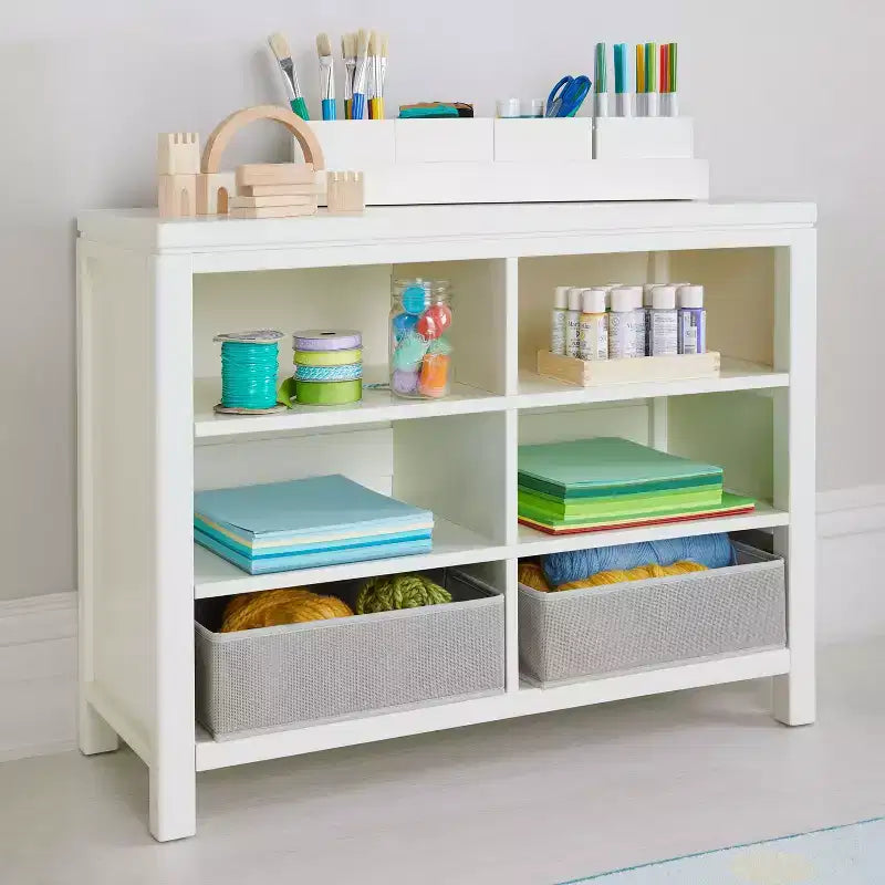 Kids Double Open Storage Unit with Fabric Bins for Arts and Crafts