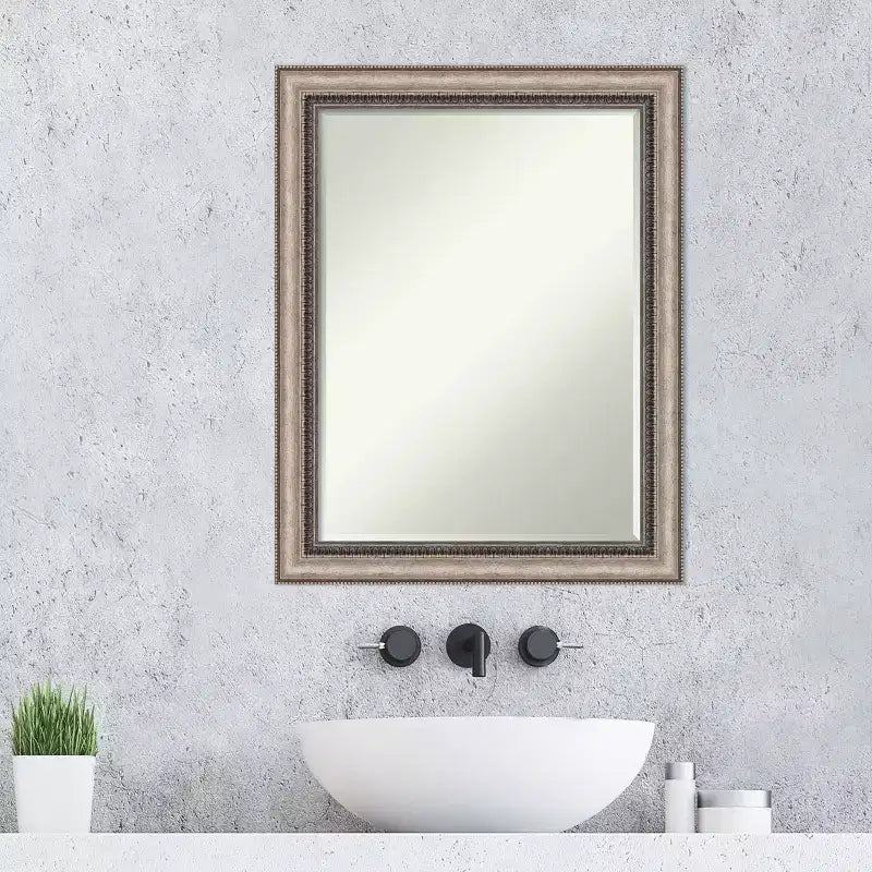 Ornate Silver Petite Bevel Bathroom Wall Mirror 28.25x22.25"