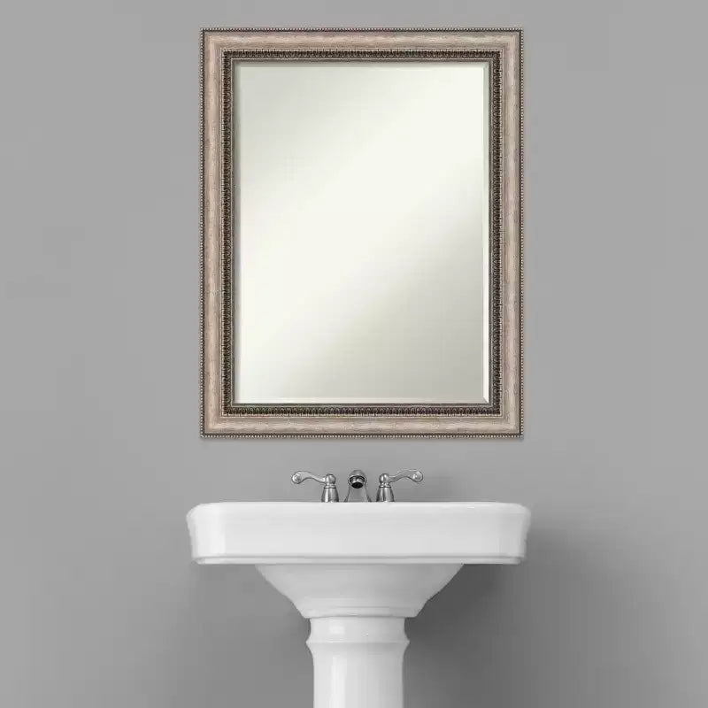 Ornate Silver Petite Bevel Bathroom Wall Mirror 28.25x22.25"