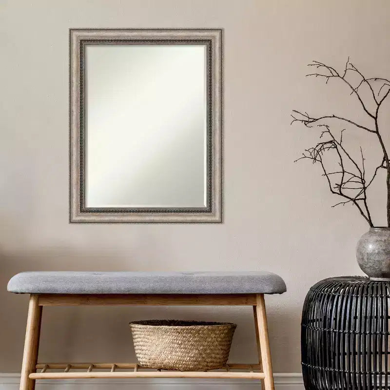 Ornate Silver Petite Bevel Bathroom Wall Mirror 28.25x22.25"