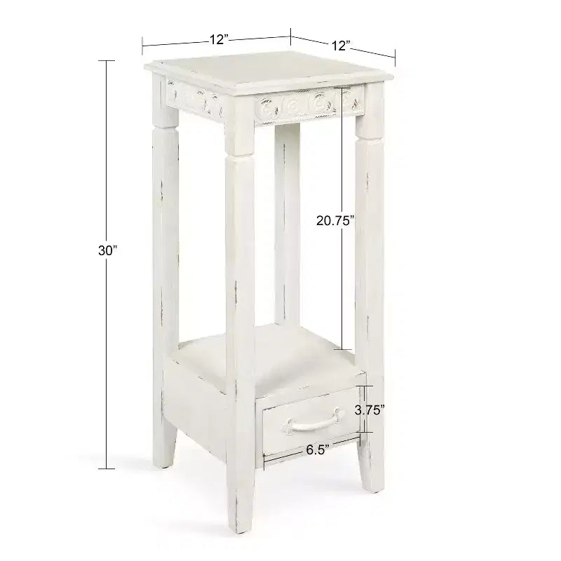 Square Wood Tea Table 12x12x30" White