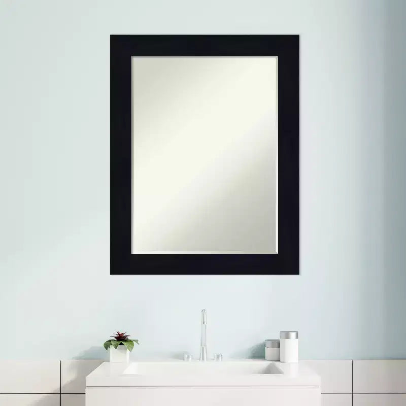 Petite Bevel Bathroom Wall Mirror Shiplap Navy Wood Frame