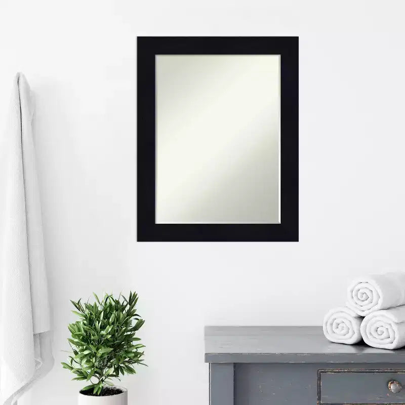 Petite Bevel Bathroom Wall Mirror Shiplap Navy Wood Frame