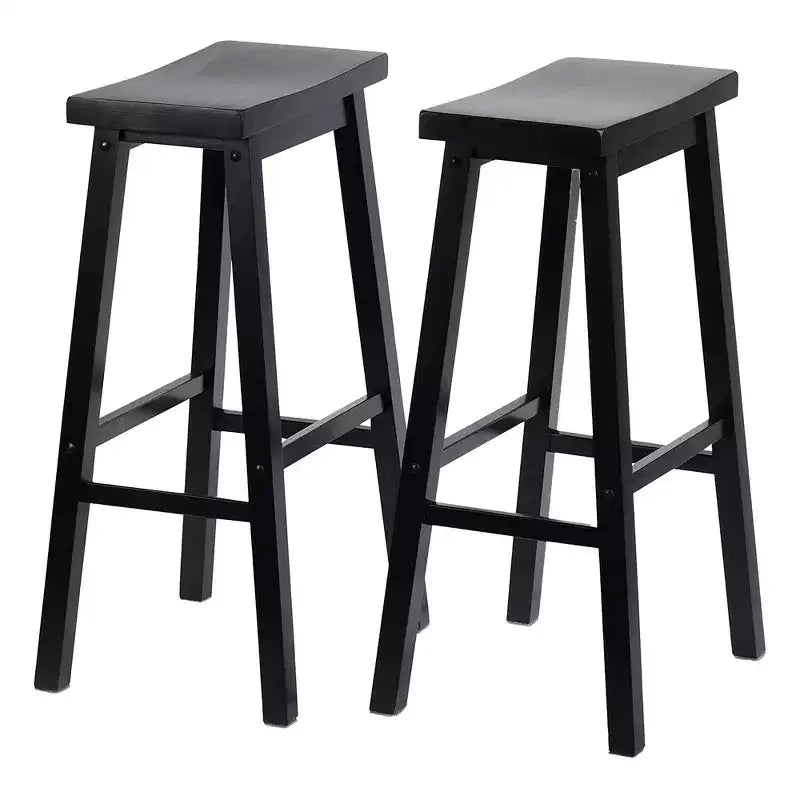29" Saddle Seat Backless Wood Bar Stool Black (Set of 8)