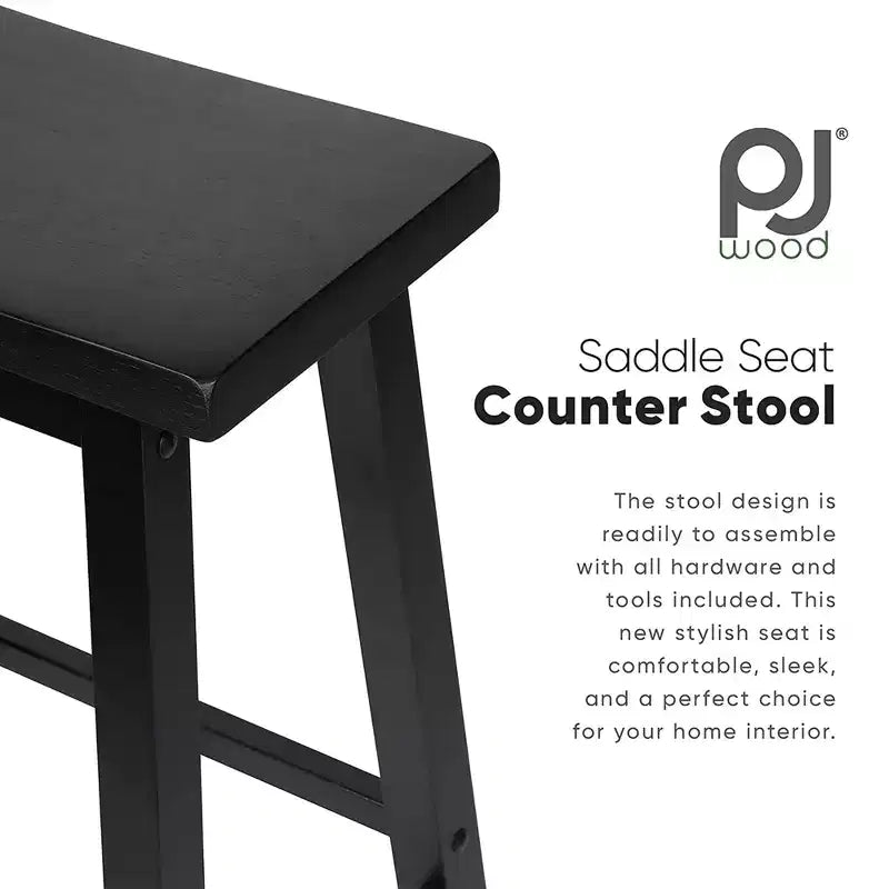 29" Saddle Seat Backless Wood Bar Stool Black (Set of 8)
