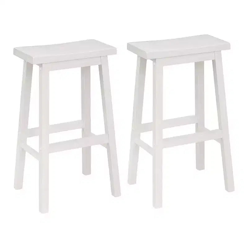 29" Saddle Seat Backless Wood Bar Stool White (Set of 10)