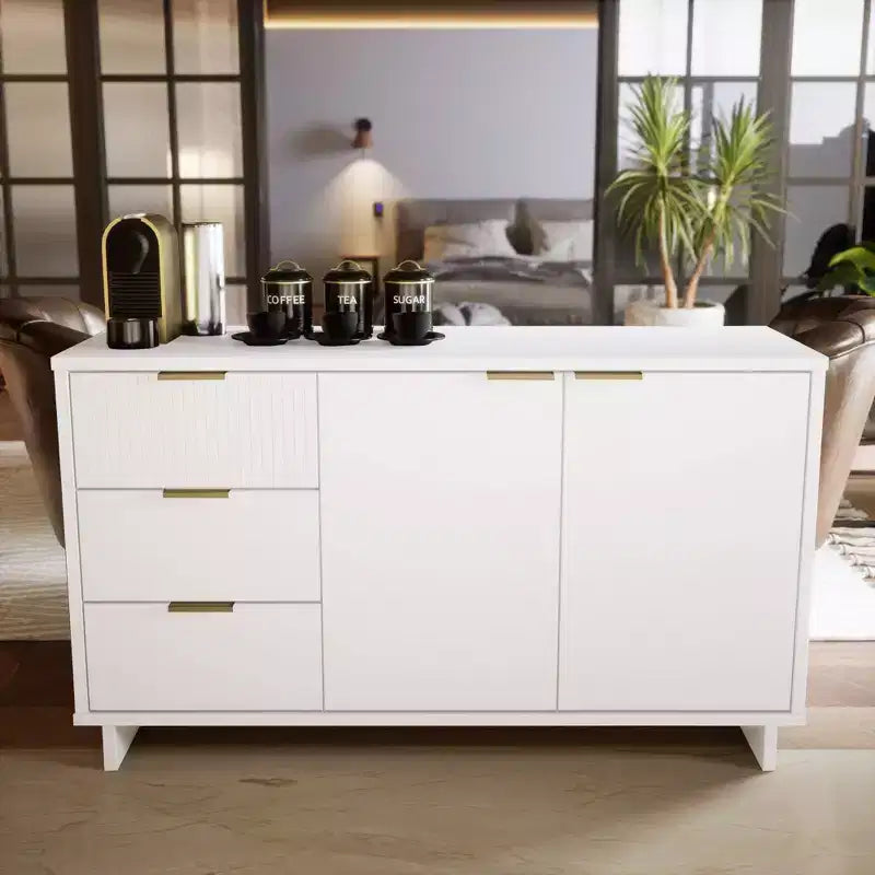 55" Modern 3-Drawer Sideboard Glossy White