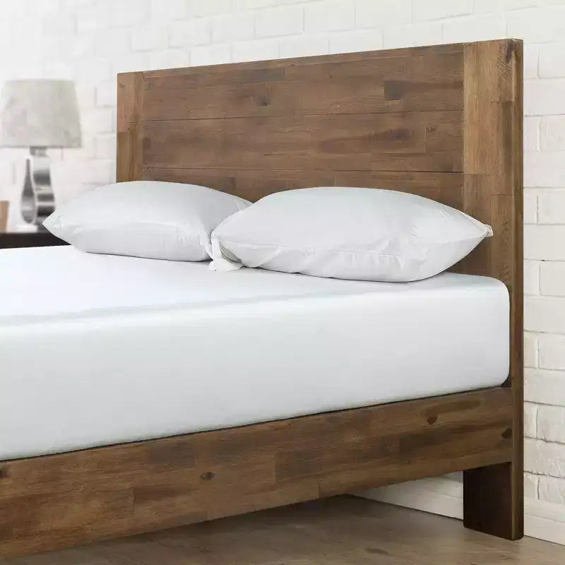 Wood Platform Bed Frame with Headboard Brown