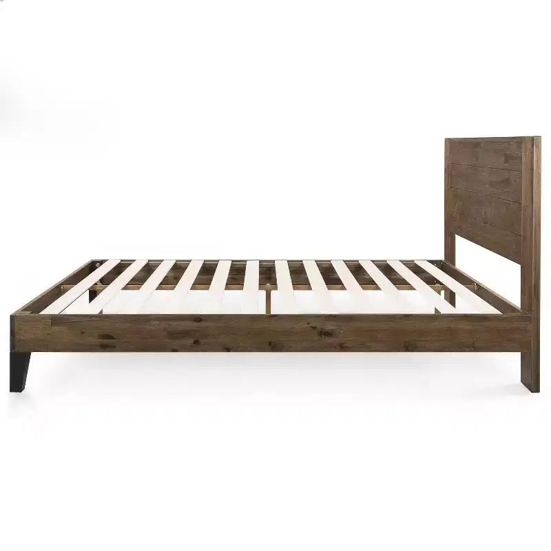Wood Platform Bed Frame with Headboard Brown