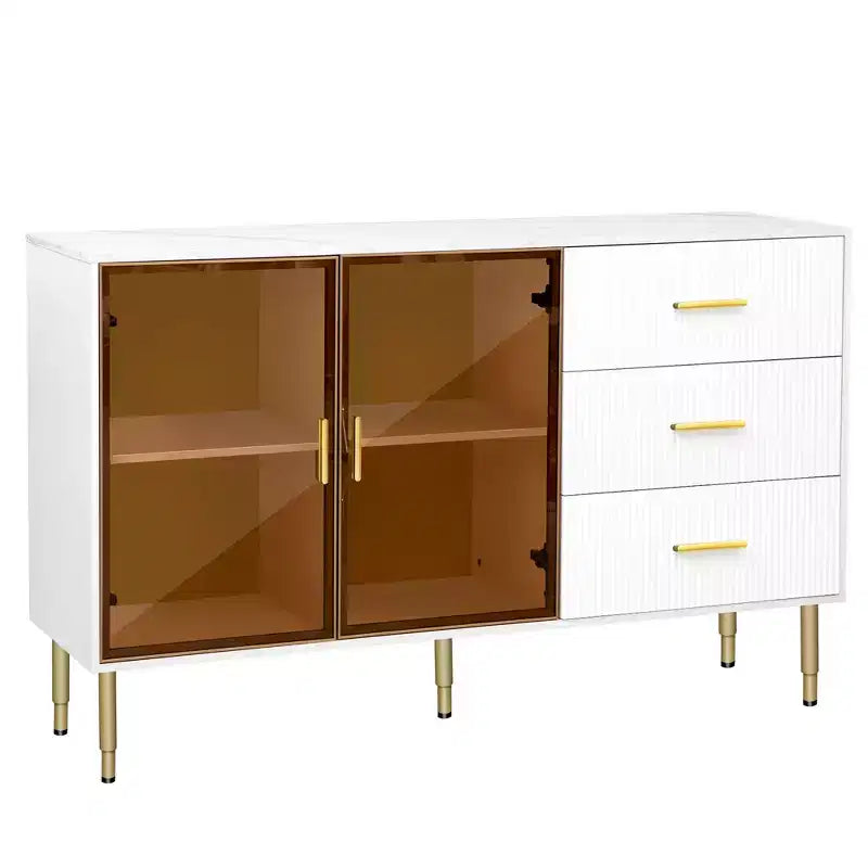 60" Modern Sideboard with Amber Glass Doors and Gold Metal Legs