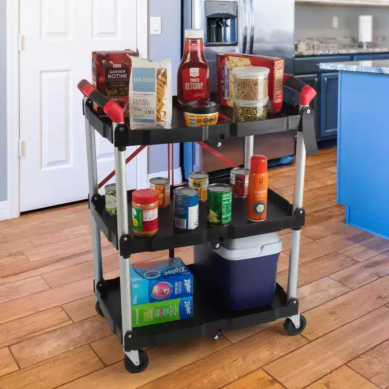 Folding Utility Cart with Wheels 50 lb Capacity Per Shelf