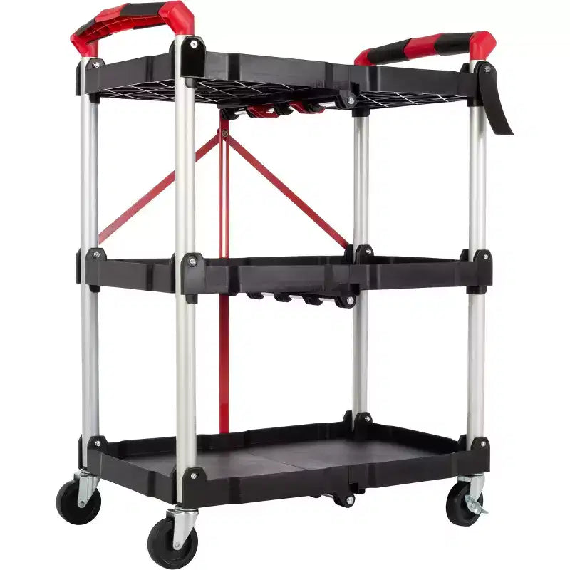 Folding Utility Cart with Wheels 50 lb Capacity Per Shelf