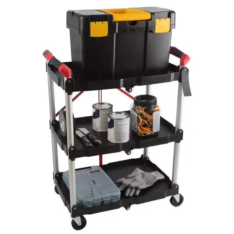 Folding Utility Cart with Wheels 50 lb Capacity Per Shelf