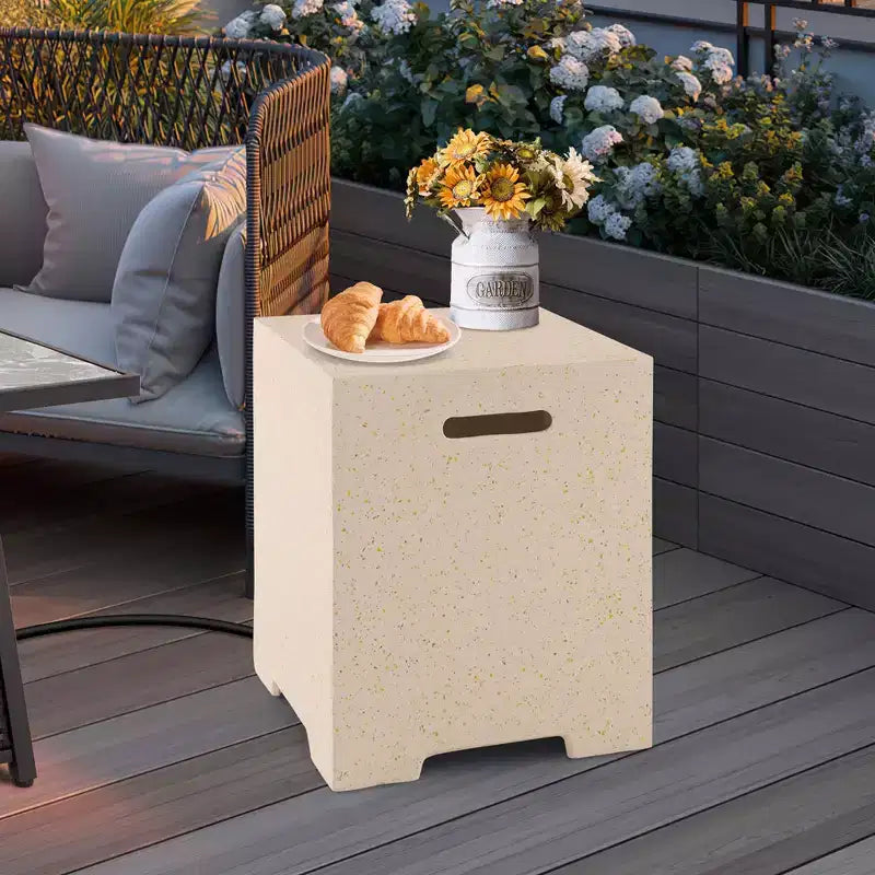 16" Terrazzo 2-in-1 Propane Tank Cover and Side Table with Protective Cover