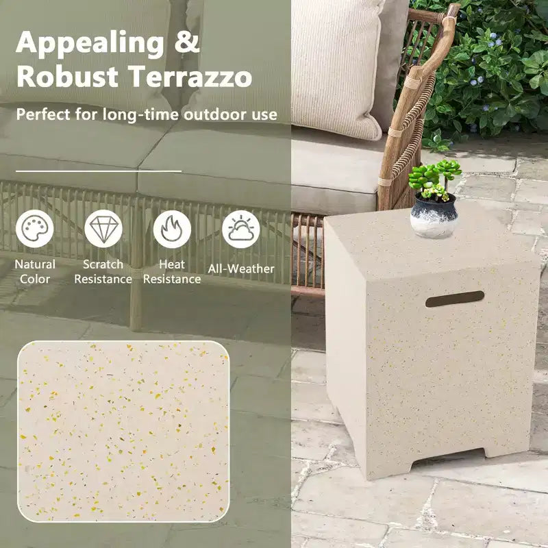 16" Terrazzo 2-in-1 Propane Tank Cover and Side Table with Protective Cover