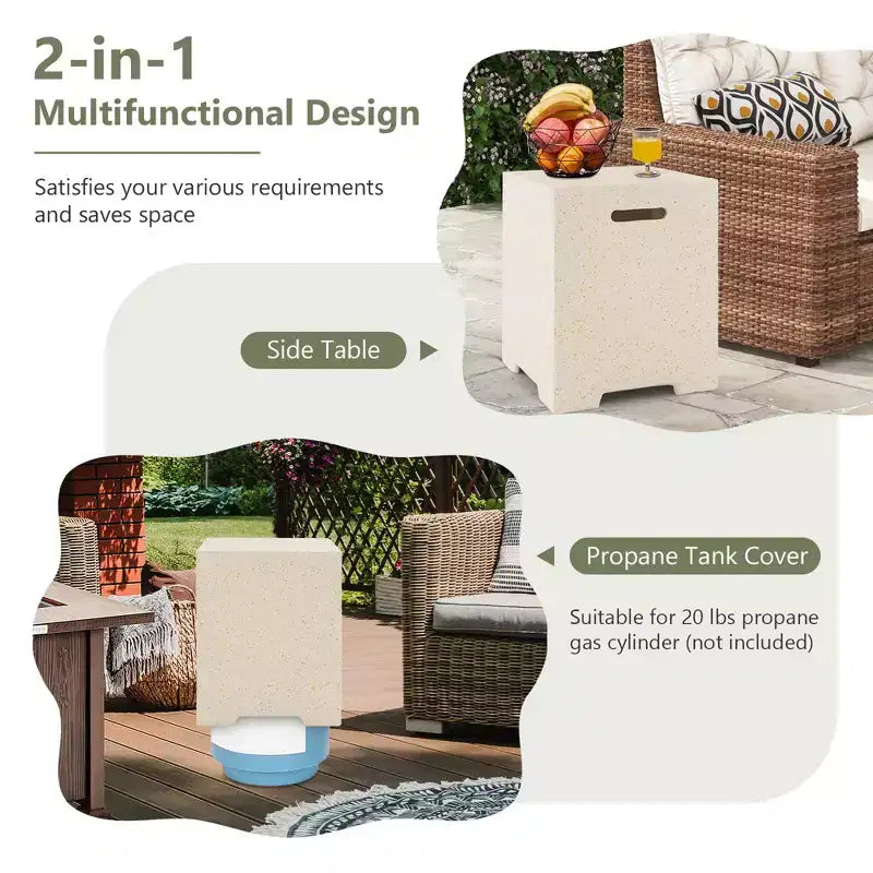 16" Terrazzo 2-in-1 Propane Tank Cover and Side Table with Protective Cover