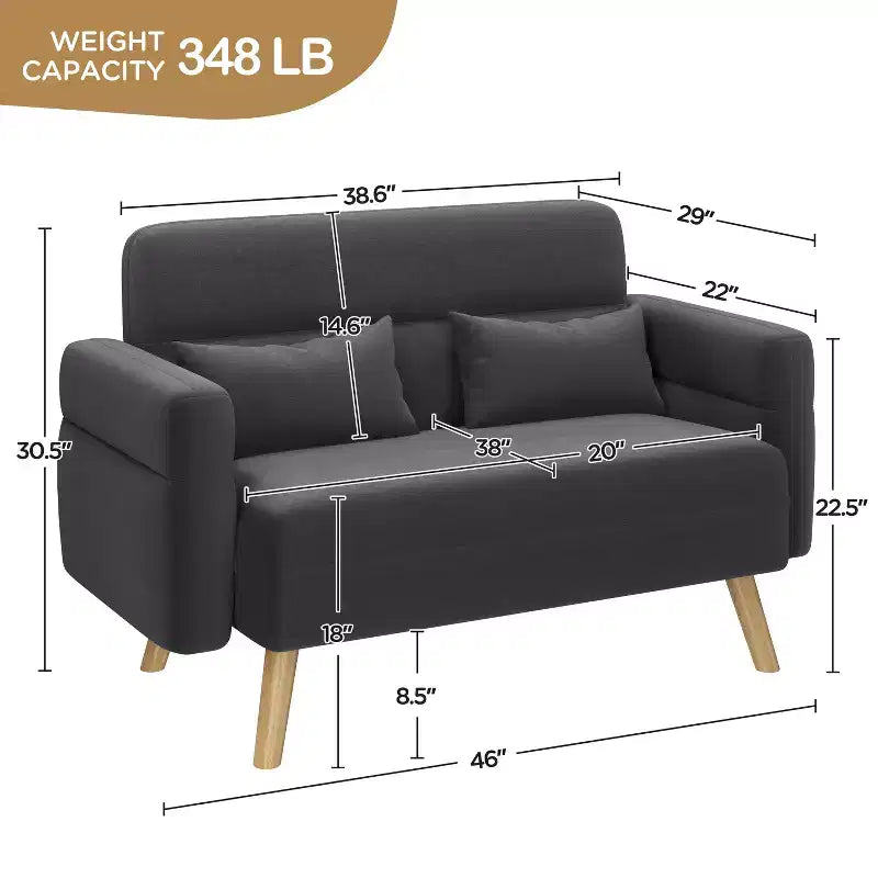 46" Fabric Loveseat Sofa with Lumbar Pillow for Office or Bedroom