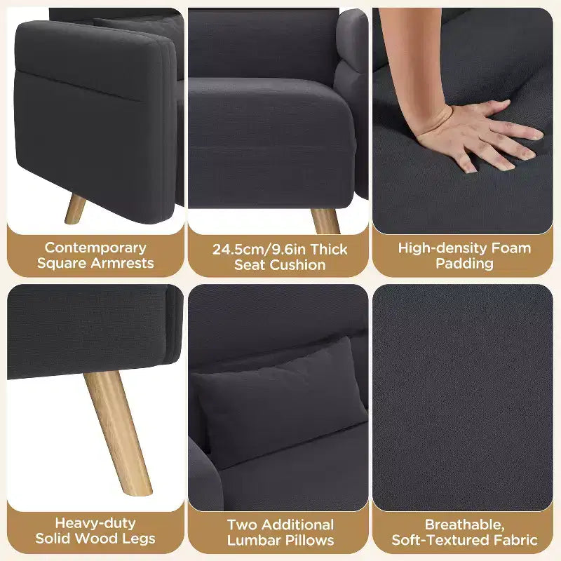 46" Fabric Loveseat Sofa with Lumbar Pillow for Office or Bedroom