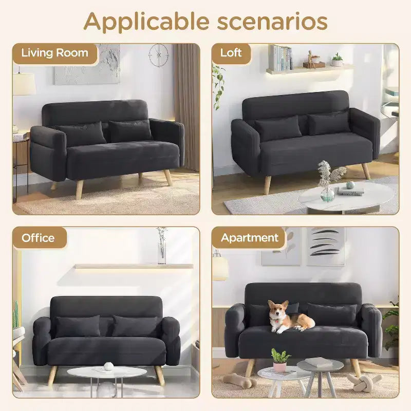 46" Fabric Loveseat Sofa with Lumbar Pillow for Office or Bedroom