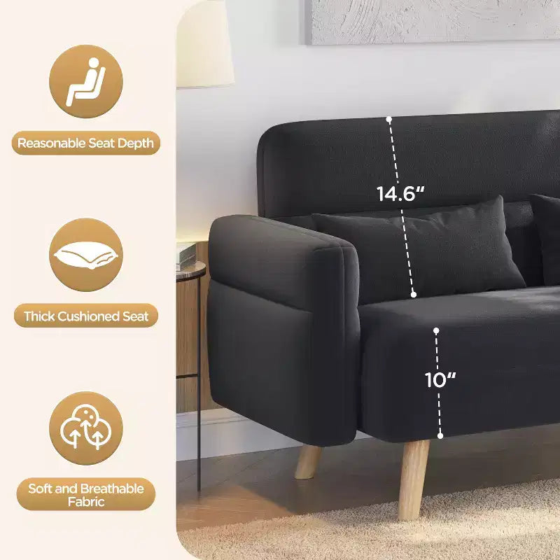 46" Fabric Loveseat Sofa with Lumbar Pillow for Office or Bedroom