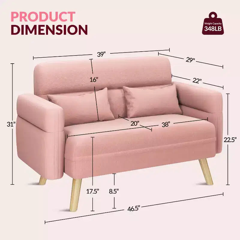46" Fabric Loveseat Sofa with Lumbar Pillow for Office or Bedroom