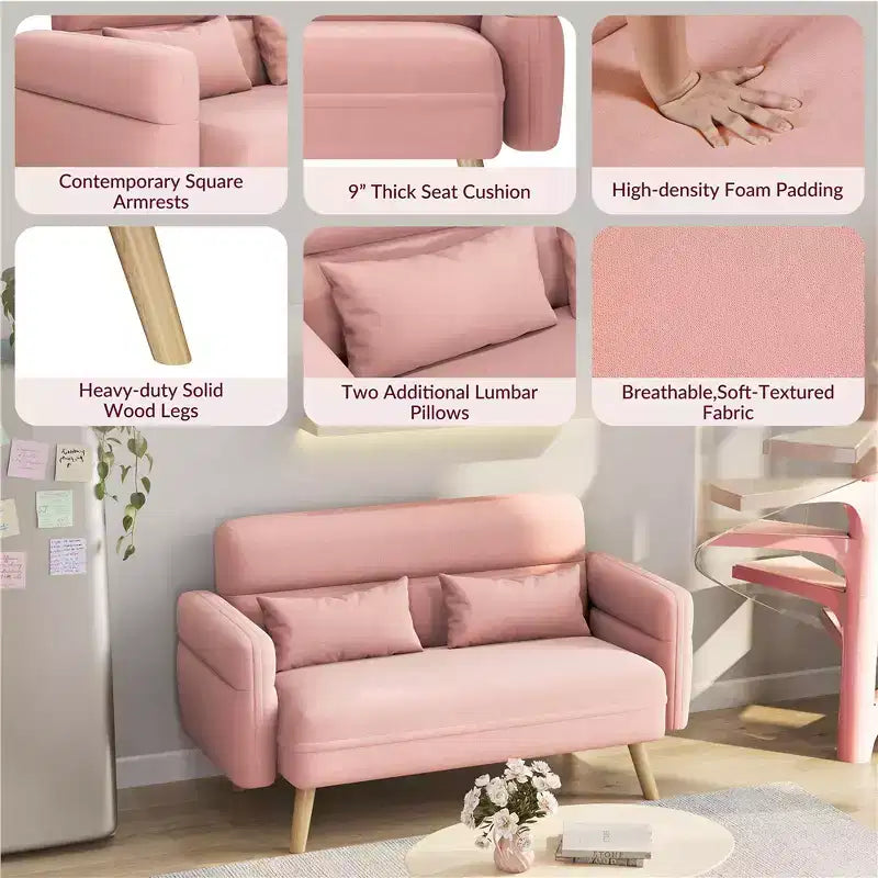 46" Fabric Loveseat Sofa with Lumbar Pillow for Office or Bedroom