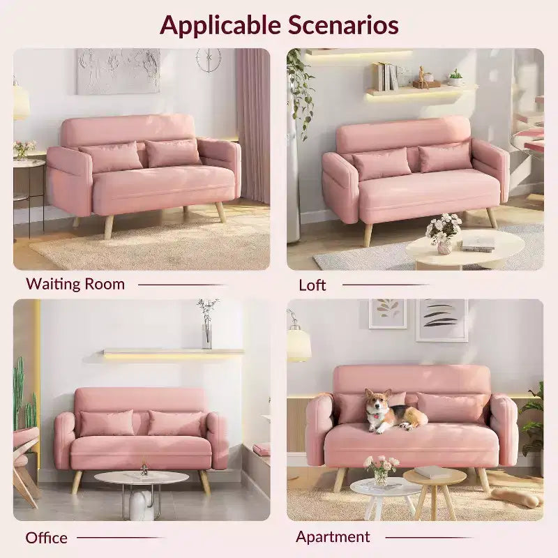 46" Fabric Loveseat Sofa with Lumbar Pillow for Office or Bedroom