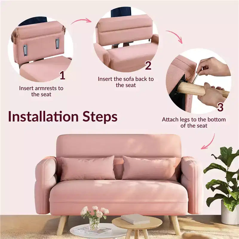 46" Fabric Loveseat Sofa with Lumbar Pillow for Office or Bedroom
