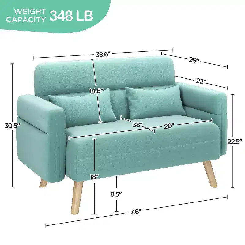 46" Fabric Loveseat Sofa with Lumbar Pillow for Office or Bedroom