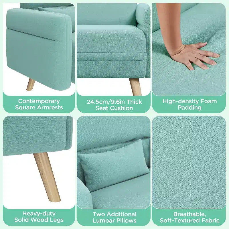 46" Fabric Loveseat Sofa with Lumbar Pillow for Office or Bedroom