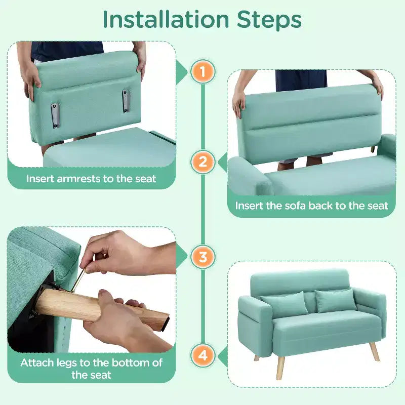 46" Fabric Loveseat Sofa with Lumbar Pillow for Office or Bedroom