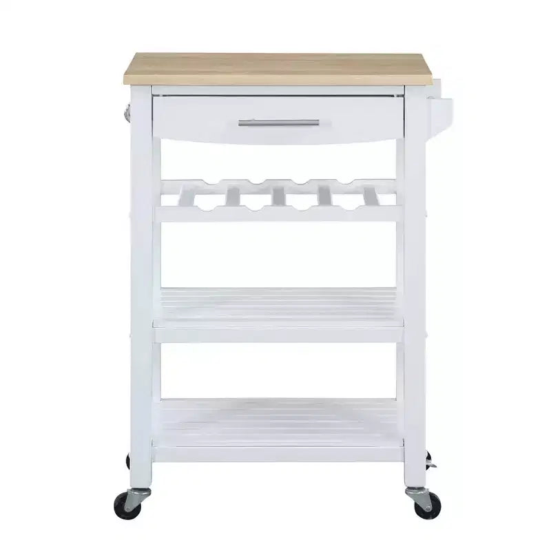 4-Tier Butcher Block Kitchen Cart with Drawer and Wine Rack