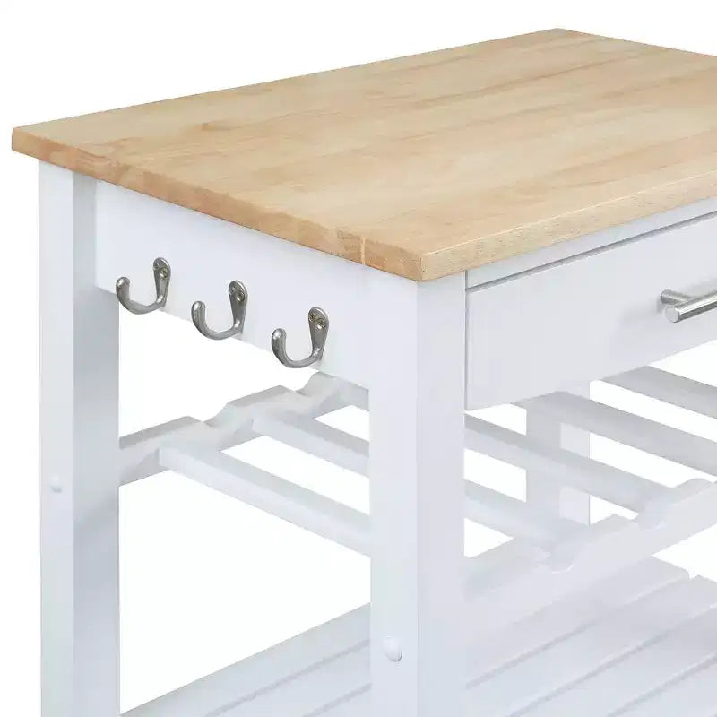 4-Tier Butcher Block Kitchen Cart with Drawer and Wine Rack