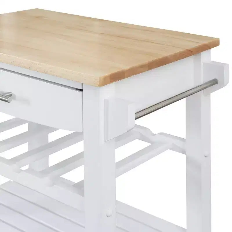 4-Tier Butcher Block Kitchen Cart with Drawer and Wine Rack