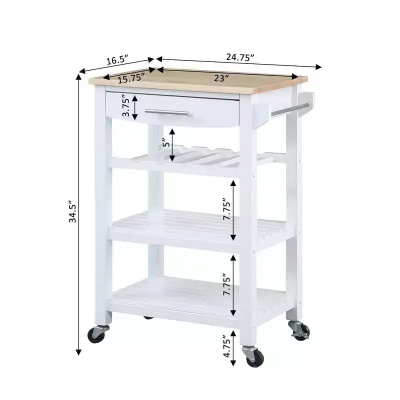 4-Tier Butcher Block Kitchen Cart with Drawer and Wine Rack
