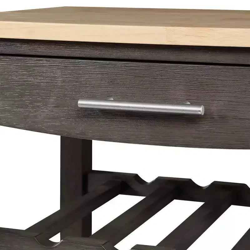 4-Tier Butcher Block Kitchen Cart with Drawer and Wine Rack