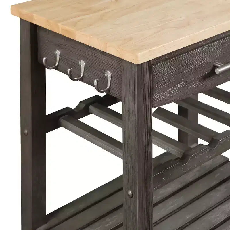 4-Tier Butcher Block Kitchen Cart with Drawer and Wine Rack