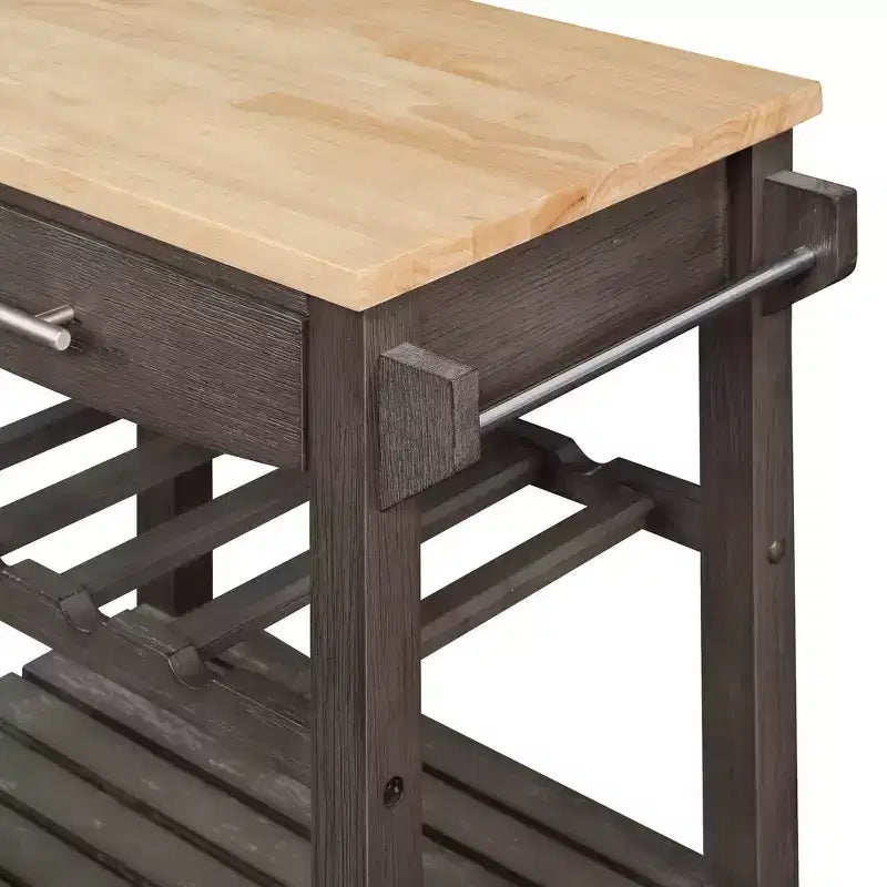 4-Tier Butcher Block Kitchen Cart with Drawer and Wine Rack