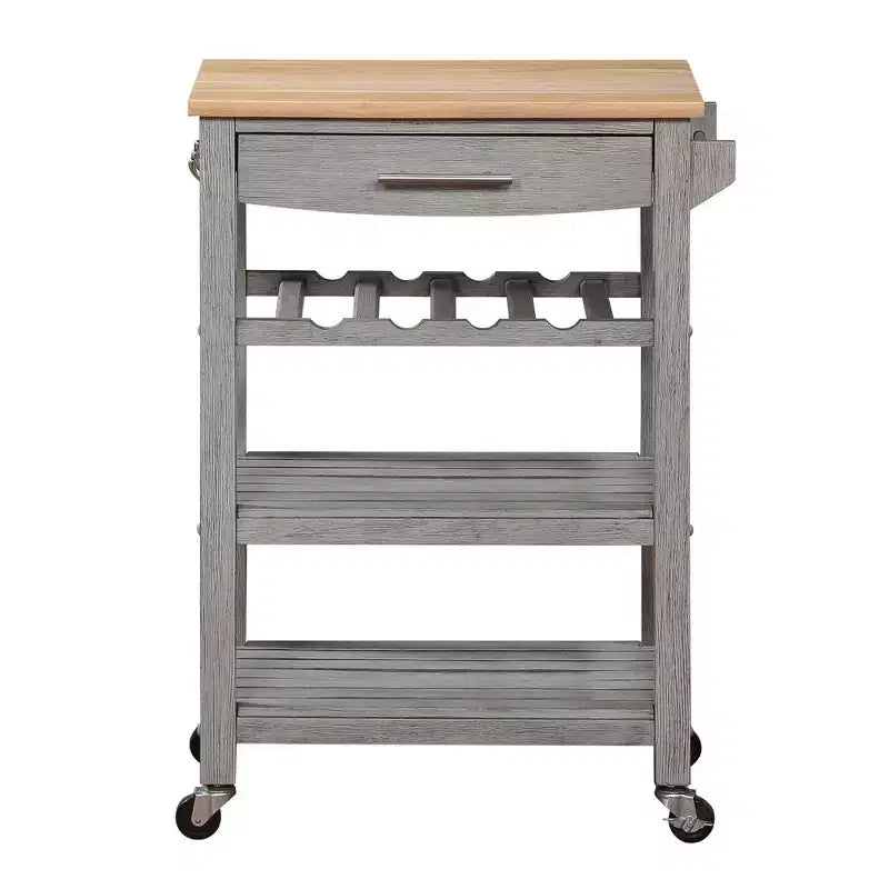 4-Tier Butcher Block Kitchen Cart with Drawer and Wine Rack