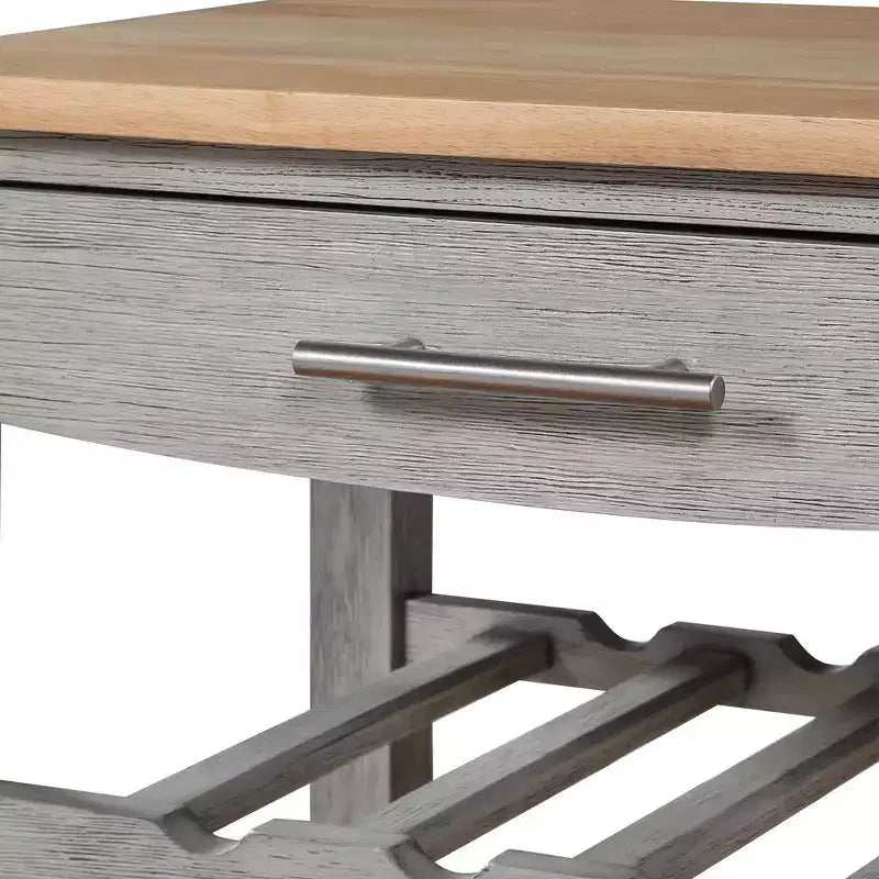 4-Tier Butcher Block Kitchen Cart with Drawer and Wine Rack