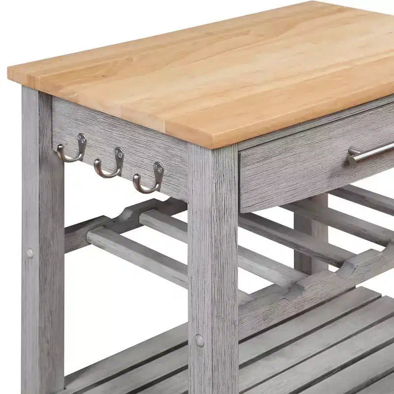 4-Tier Butcher Block Kitchen Cart with Drawer and Wine Rack