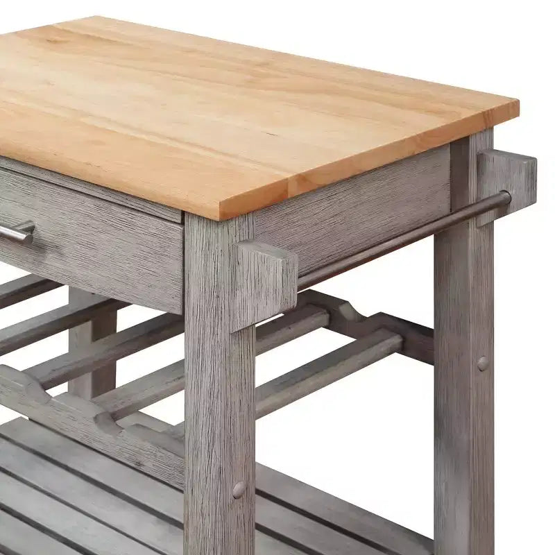 4-Tier Butcher Block Kitchen Cart with Drawer and Wine Rack