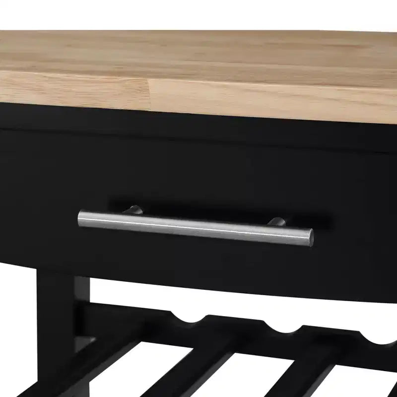 4-Tier Butcher Block Kitchen Cart with Drawer and Wine Rack