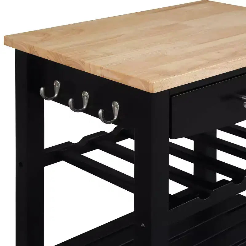 4-Tier Butcher Block Kitchen Cart with Drawer and Wine Rack