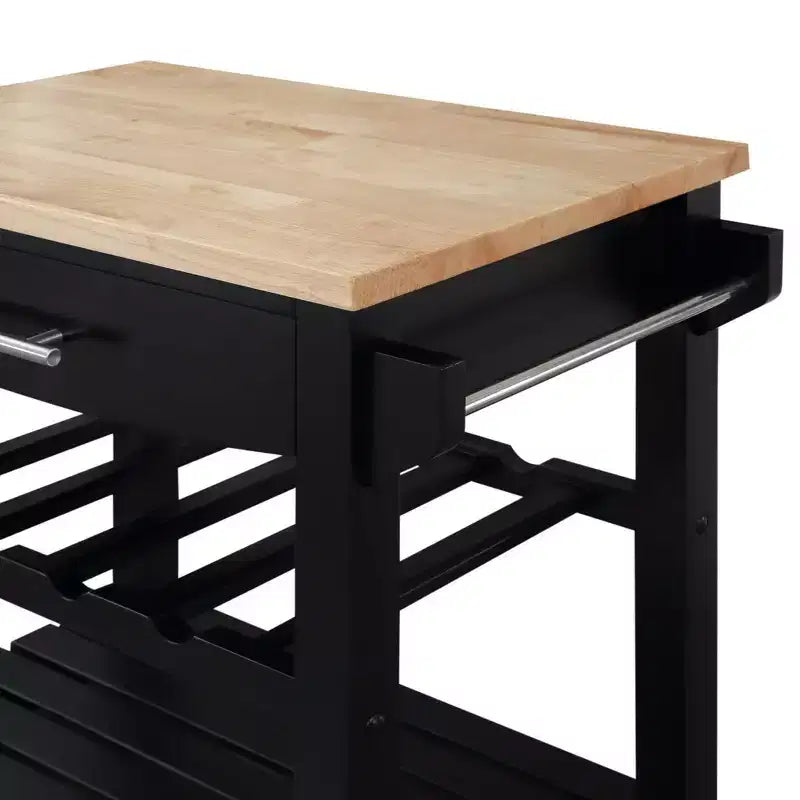 4-Tier Butcher Block Kitchen Cart with Drawer and Wine Rack