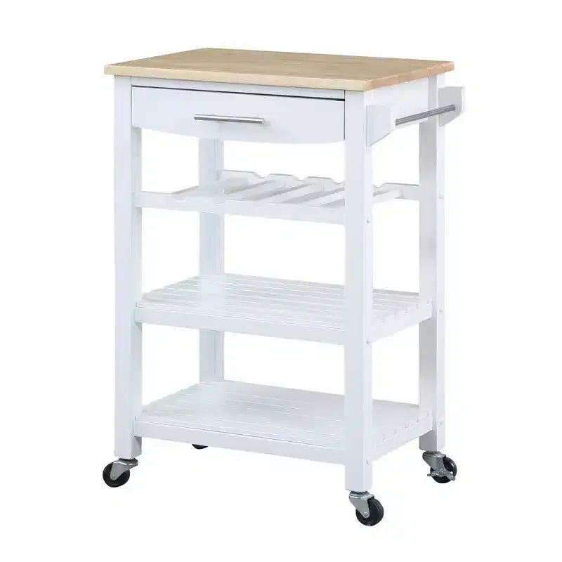 4-Tier Butcher Block Kitchen Cart with Drawer and Wine Rack
