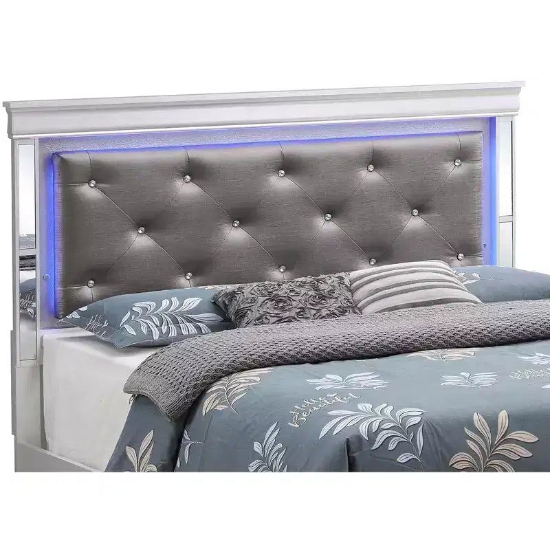 Panel Bed with LED Headboard and Mirror Trim